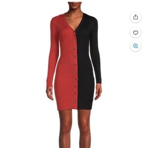 No Boundaries Red and Black Colorblock Button Up Mini Knit Sweater Dress Size XL